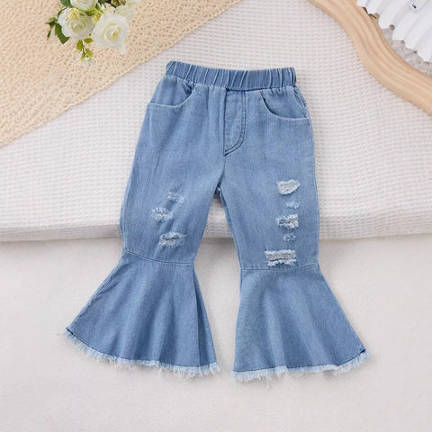 Girls Ripped Details Bell Bottoms Jeans