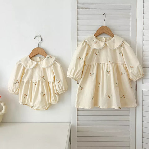 Girls Daisy Embroidery Collar Bodysuit or Dress