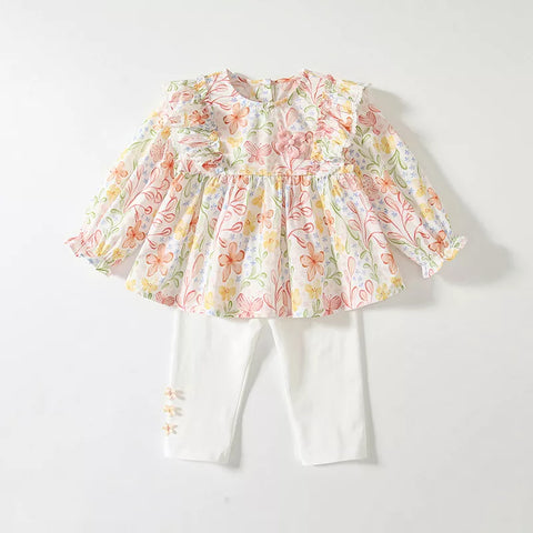 2 Pc Baby Girls Floral Blouse & Leggings Set