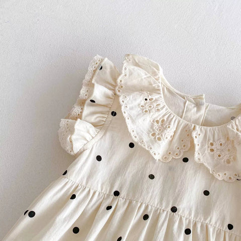 Baby Girl Polka Dot Crochet Collar Bodysuit