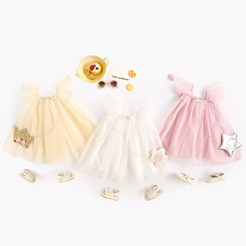 Girls Tulle Flutter Sleeve Dress