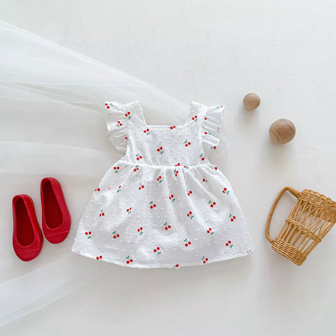 Baby Girls Swiss Dot Cherry Tie Back Dress