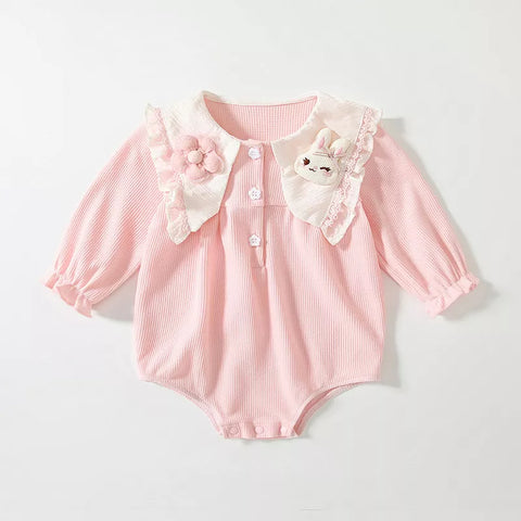 Baby Girl Waffle Knit Bunny Point Tip Collar Bodysuit