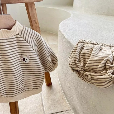 2 Pc Baby Boy Mock Neck Stripe Fleece Sweatshirt & Bloomer Set