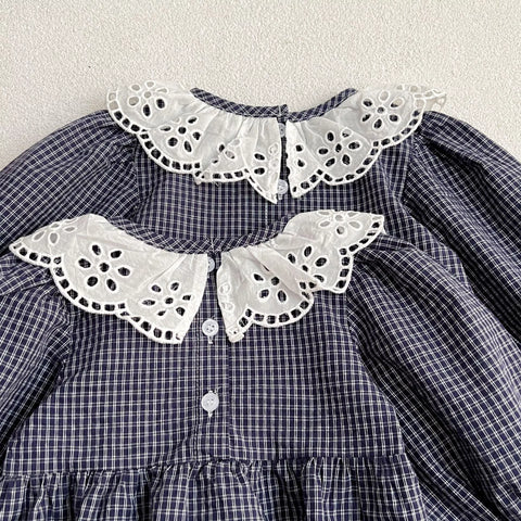Girls Hollow Collar Plaid Bodysuit or Dress