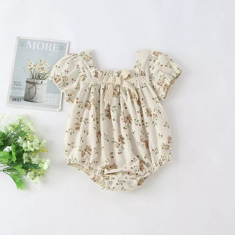 Baby Girl Vintage Rose Square Neck Bodysuit