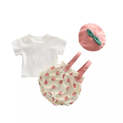 3 Pc Baby Girl Berry Bloomer Shorts, tee & Hat