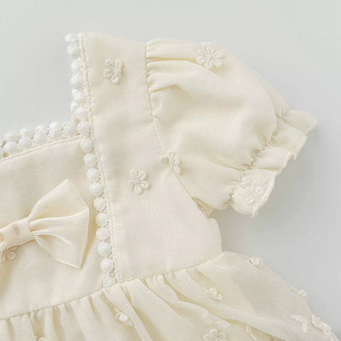 Baby Girl Square Neck Bow Puff Sleeve Dress