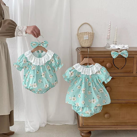 Baby Girl Mint Blossom Bodysuit Set