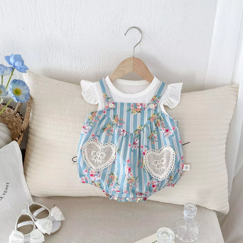 2 Pc Baby Girl Wallpaper Overall & Ribbed Tee Set