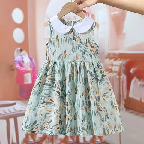 Girls Paint Swirl Pattern Collar Dress