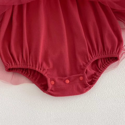 Baby Girl Red Ribbon Tulle Bodysuit Dress