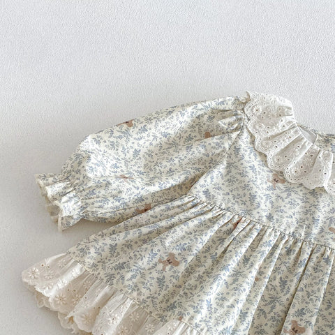 Baby Girl Vintage Floral Motif Ruffle Collar Dress