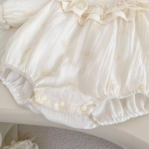 2 Pc Baby Girl Ethereal Ruffle Bib Bodysuit w/ Bonnet
