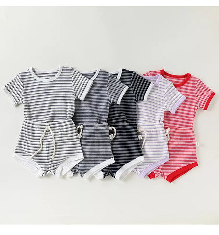 2 Pc Baby Striped Ribbed Tee & Shorts Set