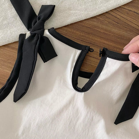 Girls Contrast Bow Camellia Flower Dress