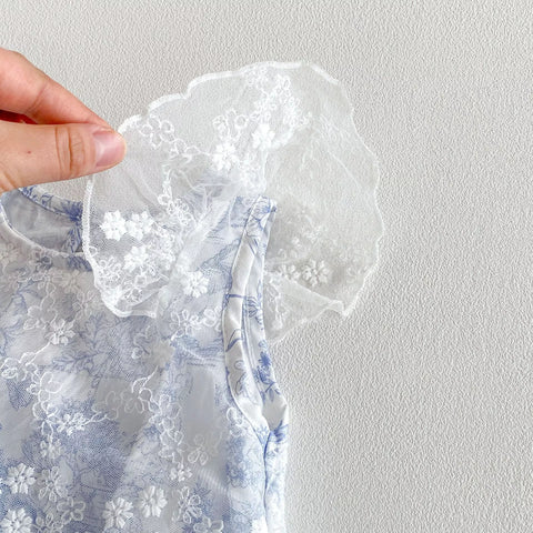 Baby Girl Garden Motif Sheer Lace Layered Bodysuit