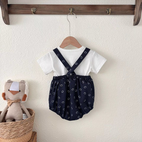 2 pc Baby Boy Happy Face Overalls & Tee Set