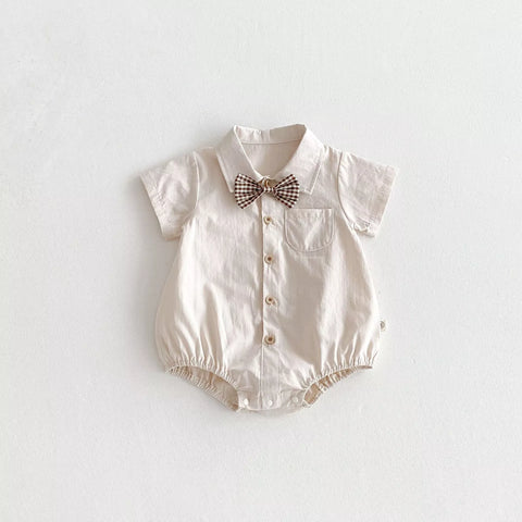 Baby Boy Button Up Bow Tie Chambray Bodysuit