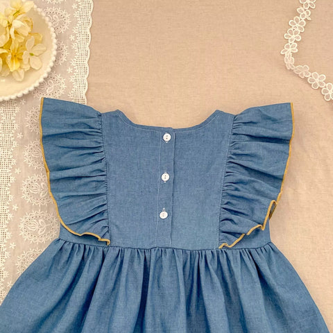 Girls Bows Chambray Denim Dress/Bodysuit