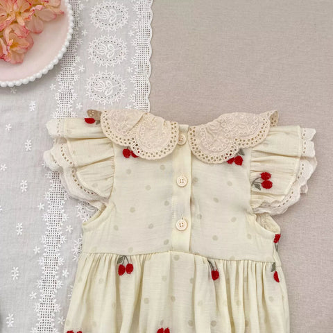 Girls Cherry on Top Scallop Collar Bodysuit or Dress