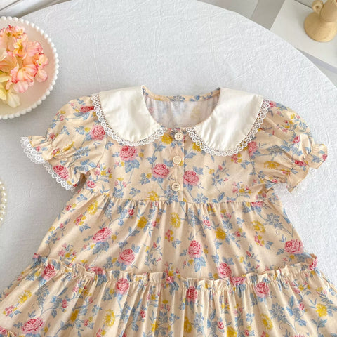 Girls Vintage Flower Print Collar Bodysuit or Dress