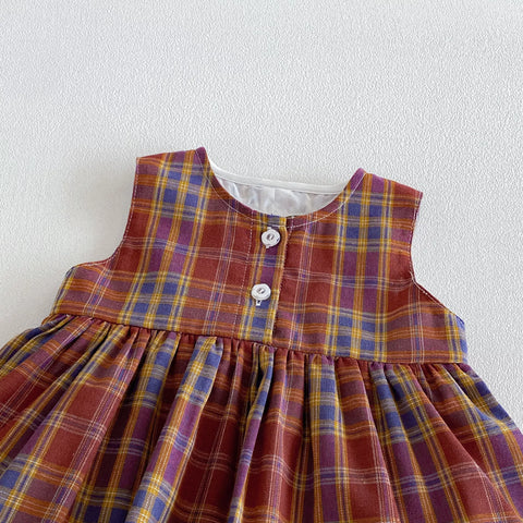 Baby Girl Heart Cutout Plaid Bodysuit Dress