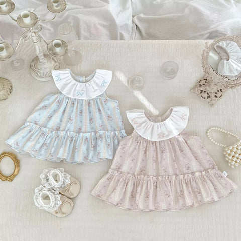 Baby Girl Low Waist Ruffle Bow Collar Dress