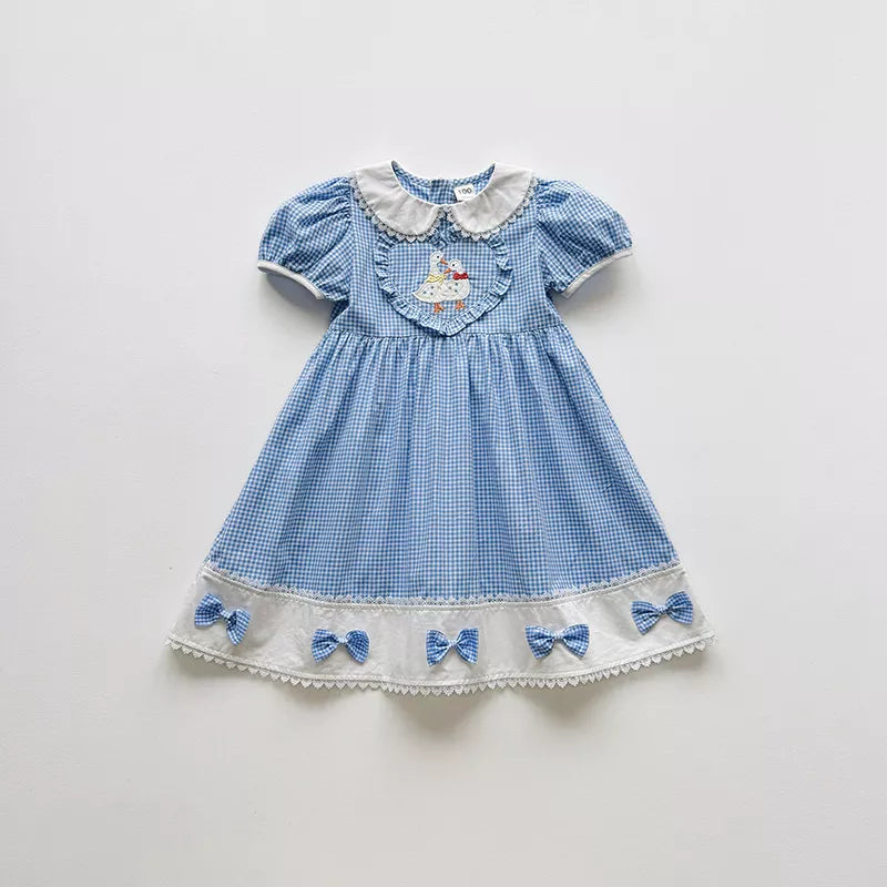 Girls Gingham Plaid Ducklings Heart Dress