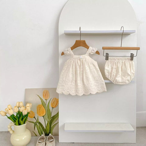 2 pc Baby Girl Cute Floral Emb Top & Bloomers Set