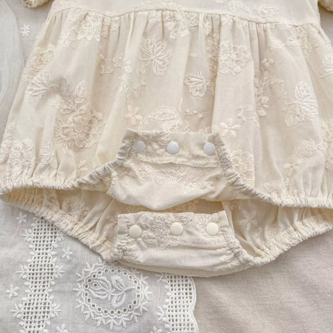 Girls Flower Pattern Emb Scallop Collar Dress or Bodysuit