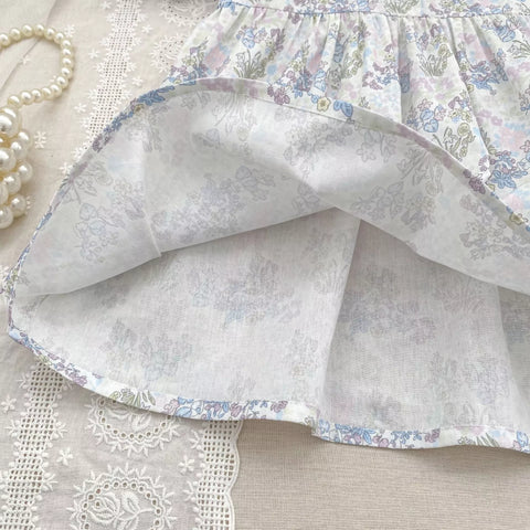 Girls Flower Pattern Scallop Collar Bodysuit or Dress