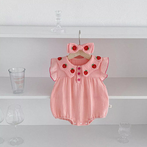 Baby Girl Strawberry Collar Bodysuit