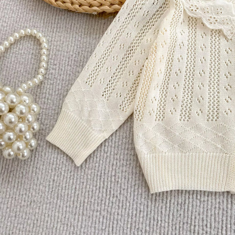 Baby Girl Pointelle Collar Cardigan