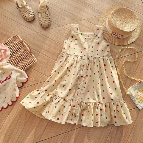 Girls Whimsical Polka Dot Sun Dress