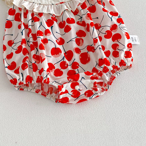Baby Girl Round Collar Cherry Bodysuit