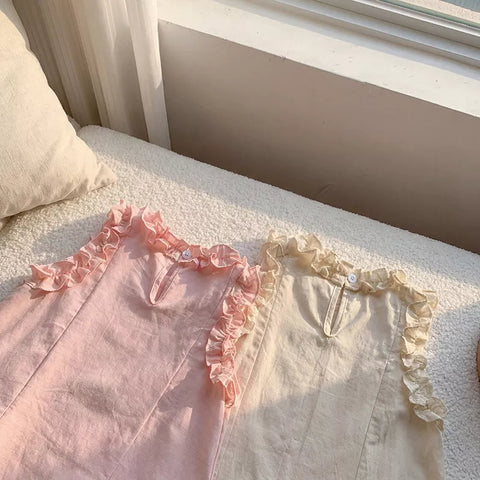 Girls Ruffle Low Waist Ribbon Emb Dress