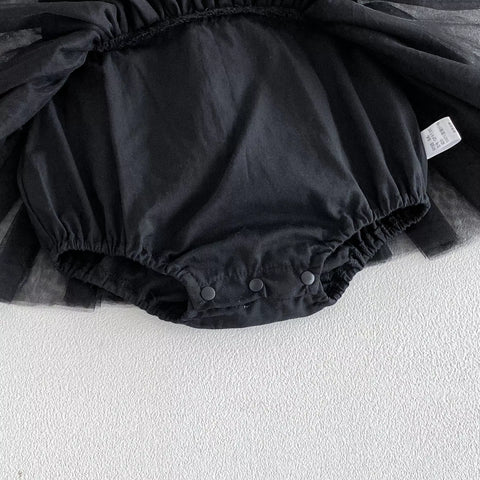 Baby Girl Sateen Bow Collar Bodysuit Dress