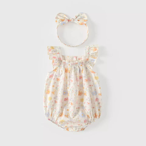2 Pc Baby Girl Flower Print Bodysuit w/ Headband