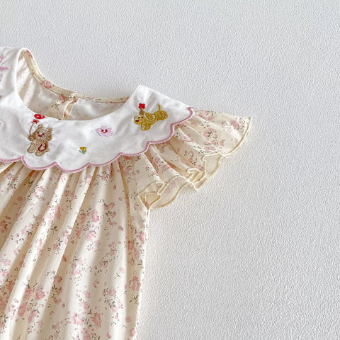 Baby Girl Cute Embroidery Scallop Collar Bodysuit