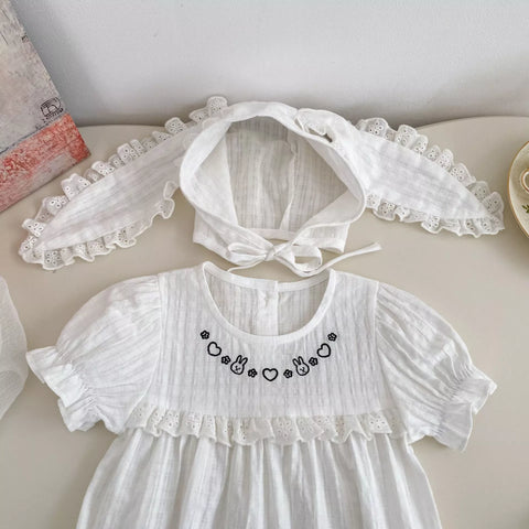 2 Baby Girl Ruffle Bunny Bodysuit and Ears Set