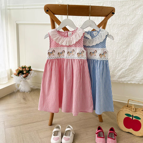 Girls Gingham Carousel Horse Dress