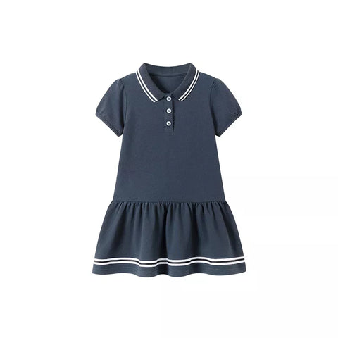Girls Drop Waist Stripe Polo Dress