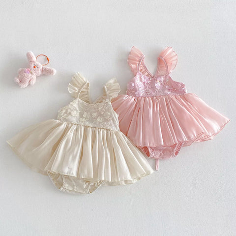 Baby Girl Flutter Sleeve Sateen Party Dress