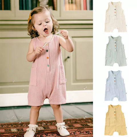 Unisex Baby Sleeveless Rainbow Button Romper
