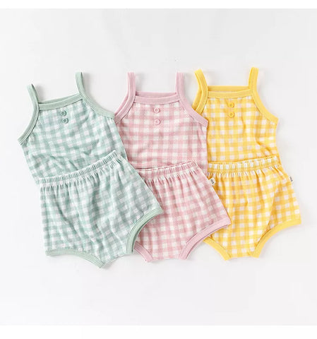 2 Pc Baby Girl Summer Gingham Tank Set