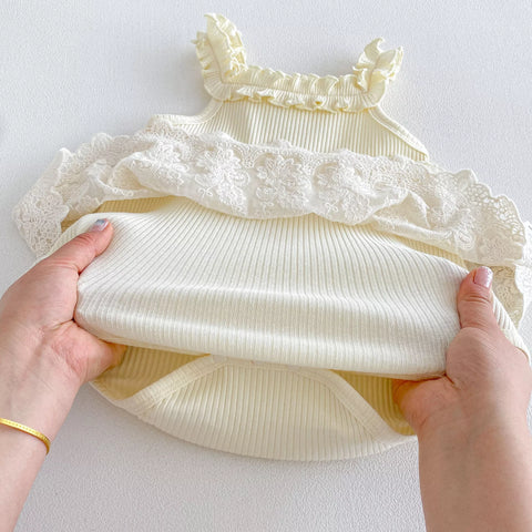 Baby Girl Ribbed Lace Overlay Skirt Dress