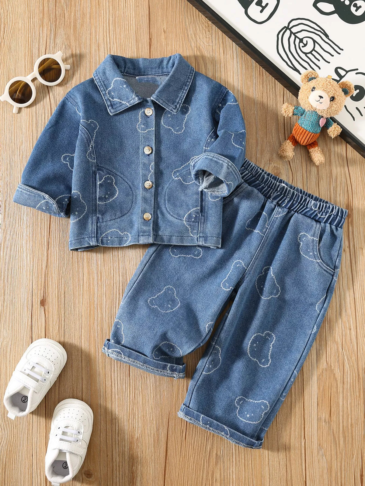 Boy Bear Print Denim Set