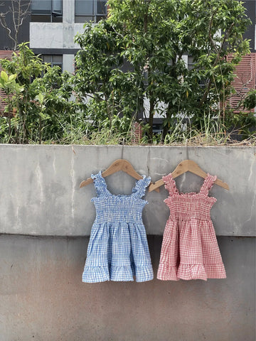 Girls Plaid Smocked Bodice Dress