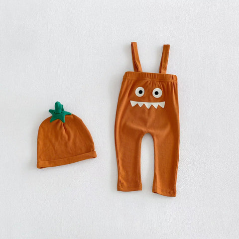 2 Pc Baby Halloween Monster Suspender Romper Set